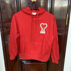 Ami Red Hoodie with Heart Emblem